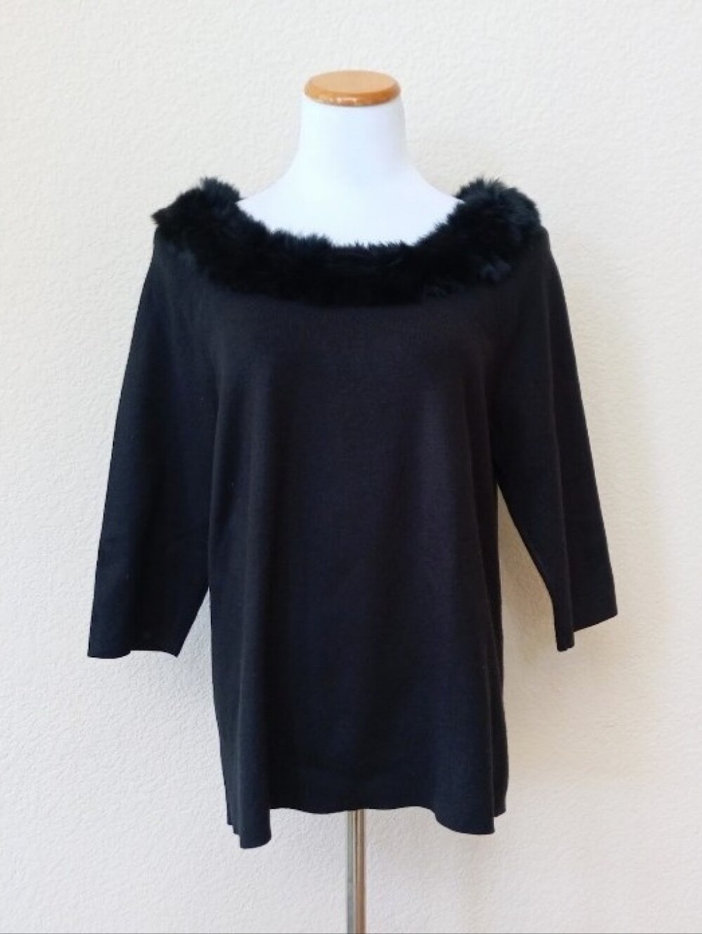 Lane Bryant vintage black chic sweater featuring a soft real rabbit fur neckline